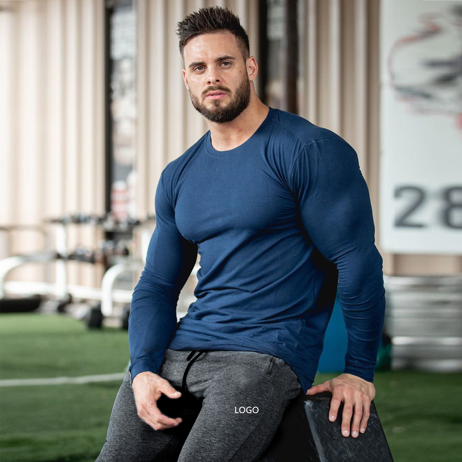 紧身慢跑裤锥形运动裤健身房休闲拉链锻炼跑步运动男人堆叠慢跑裤