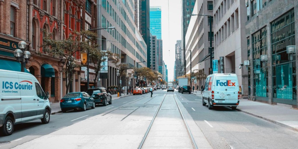 Delivery vans on city street
