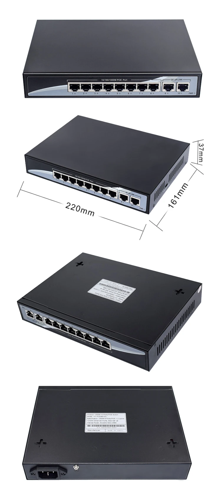 Tp Link Wall Mounted 8 Ports 10/100/1000Mbps Ethernet PoE Switch Desktop Unmanaged Network Gigabit PoE Switch with 2 Uplink port