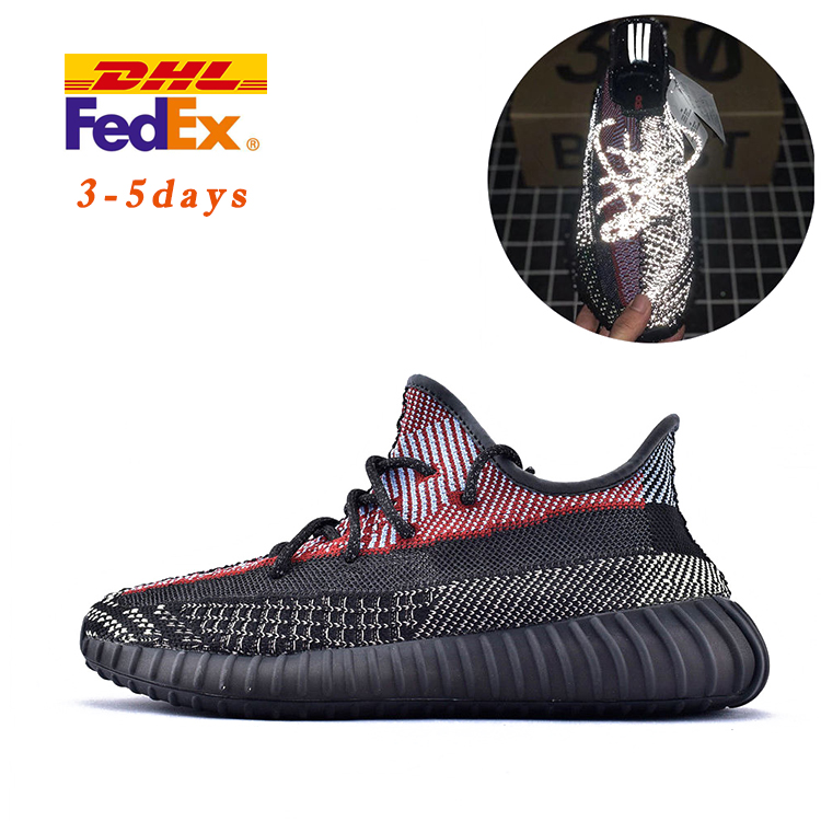 Оригинальное качество для кроссовок Yeezy 350 V2 1:1 кроссовок Светоотражающие статического спортивные Дышащие Беговые кроссовки yeezy 350v2 обувь для мужчин, женщин и детей;