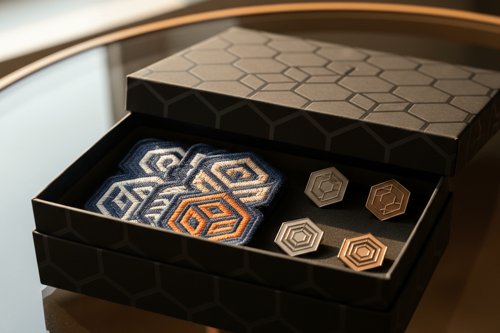 Partially opened limited edition merchandise box showcasing abstract design items under warm ambient light, symbolizing strategic finale marketing tactics