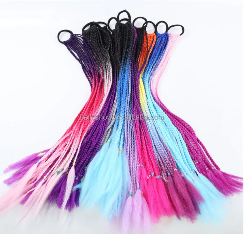 Belleshow Омбре смешанных цветов прямой синтетический конский хвост окантовка вокруг конского хвоста красочный маленький конский хвост круглые цветные волосы