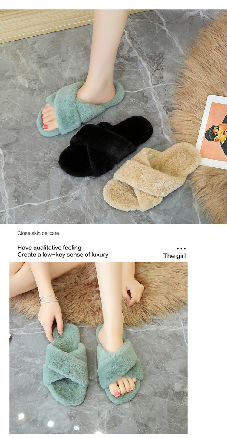 Women Indoor Slippers Warm Plush Faux Fur Slides Fluffy Sandals Shoes Soft Sole Winter Shoes