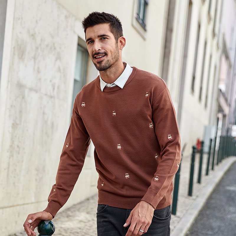 Aibrou Su/éter para Hombre de Manga Larga Pullover Jers/éis Hombre Invierno Casual Cuello en V Cl/ásico