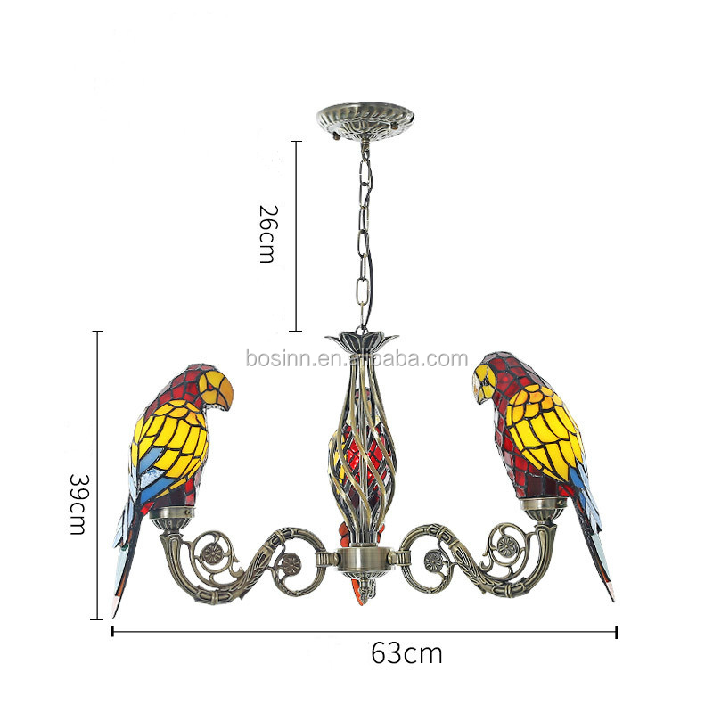 Parrot Tiffany Stained Glass Pendant Ceiling Lamp For Living Room