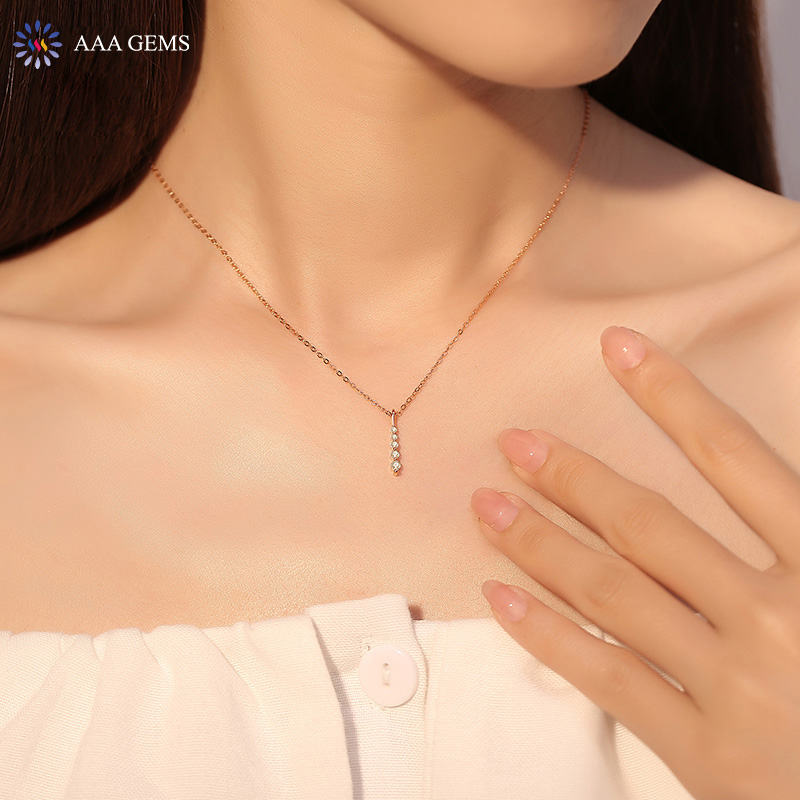 AAA Gems 9K Rose Gold Round Moissanite Diamond Neckalce Charms Moissanite Pendant