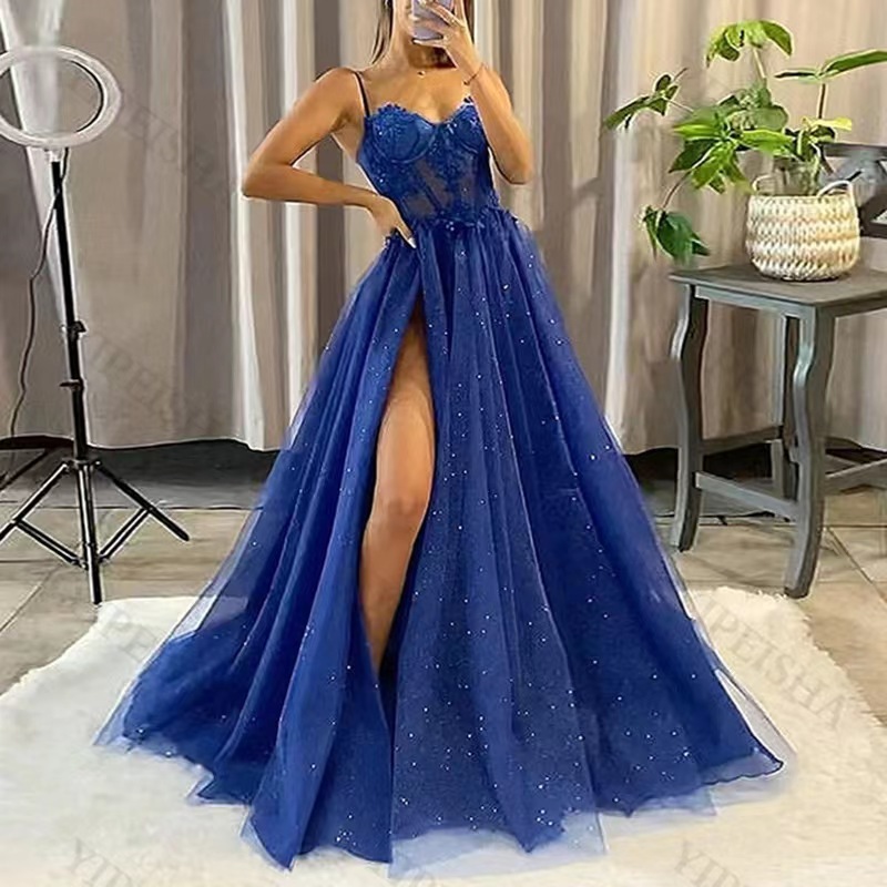 Sparkly Tulle Prom Evening Dresses Lace Spaghetti Strap Party Dresses Prom Teen Girls Graduation High Side Slit Sleeveless ALine| Alibaba.com Sparkly Tulle Prom Evening Dresses Lace Spaghetti Strap Party Dresses Prom Teen Girls Graduation High Side Slit Sleeveless ALine| Alibaba.com