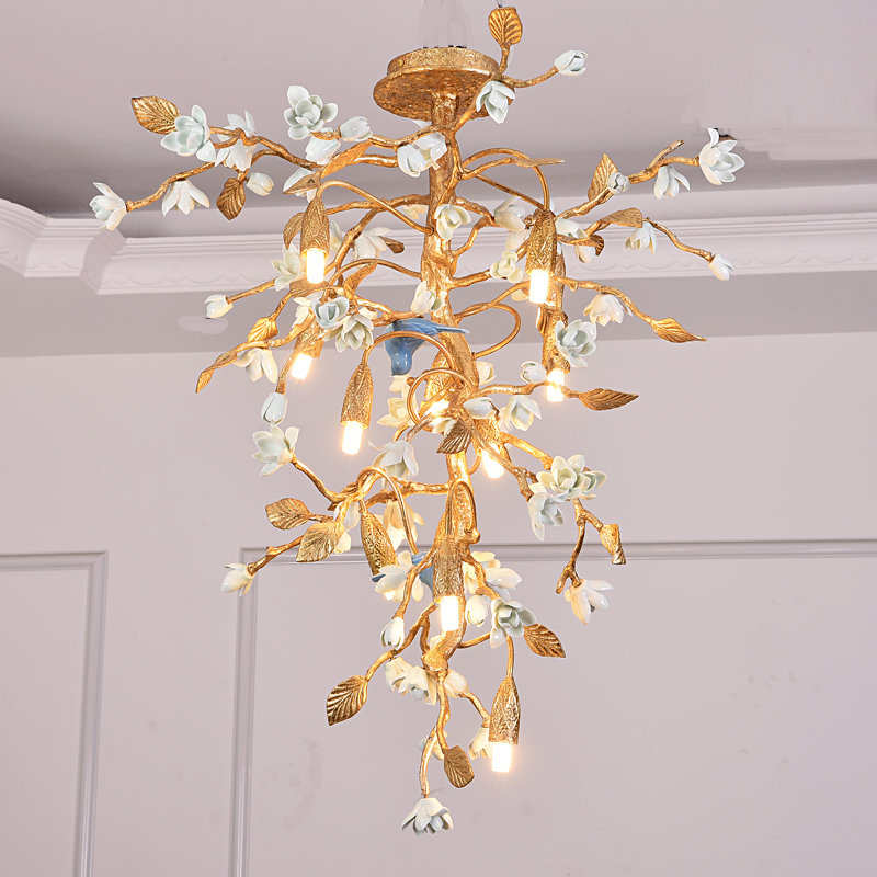 2020 Contemporary LED 12*5W maple leaf copper Glass lighting luxury Round  pendant lamp  staircase G9 chandelier villa design