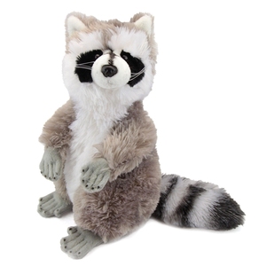 raccoon hugging stuffed animal