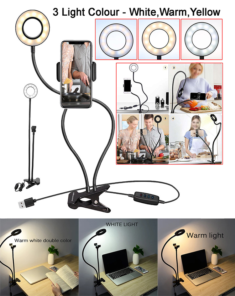 Flexible Long Arm Goose Neck Fill Light Dimmable Live Broadcast Desk Mobile Cell Phone Holder Bracket Stand