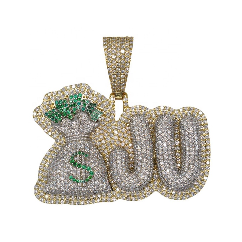 Hip Hop Money Bag Letter VVS Moissanite Diamond Pendant Iced Out Silver 925 Charm Pendant for woman and man