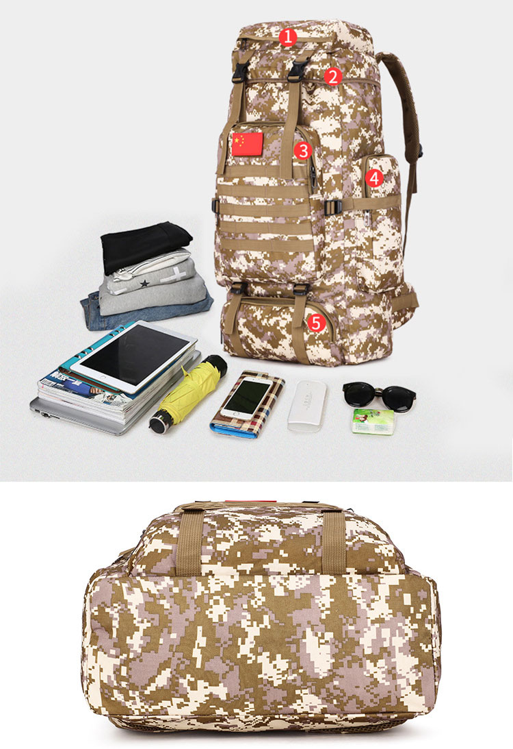 80L large capacity Outdoor Mountaineering Camping Hiking molle backpack tactical black nylon military