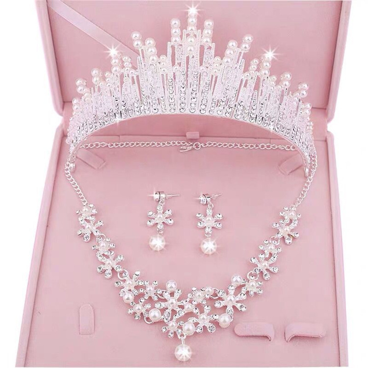 Тиара с кристаллами, жемчужинами, серебряными Барочными цветами, короной, свадебные аксессуары для волос, свадебные украшения для волос, набор из 3 шт., T0018 (1)