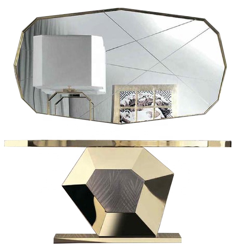 Обеденный стол DI01 из нержавеющей стали золотого цвета с бриллиантами