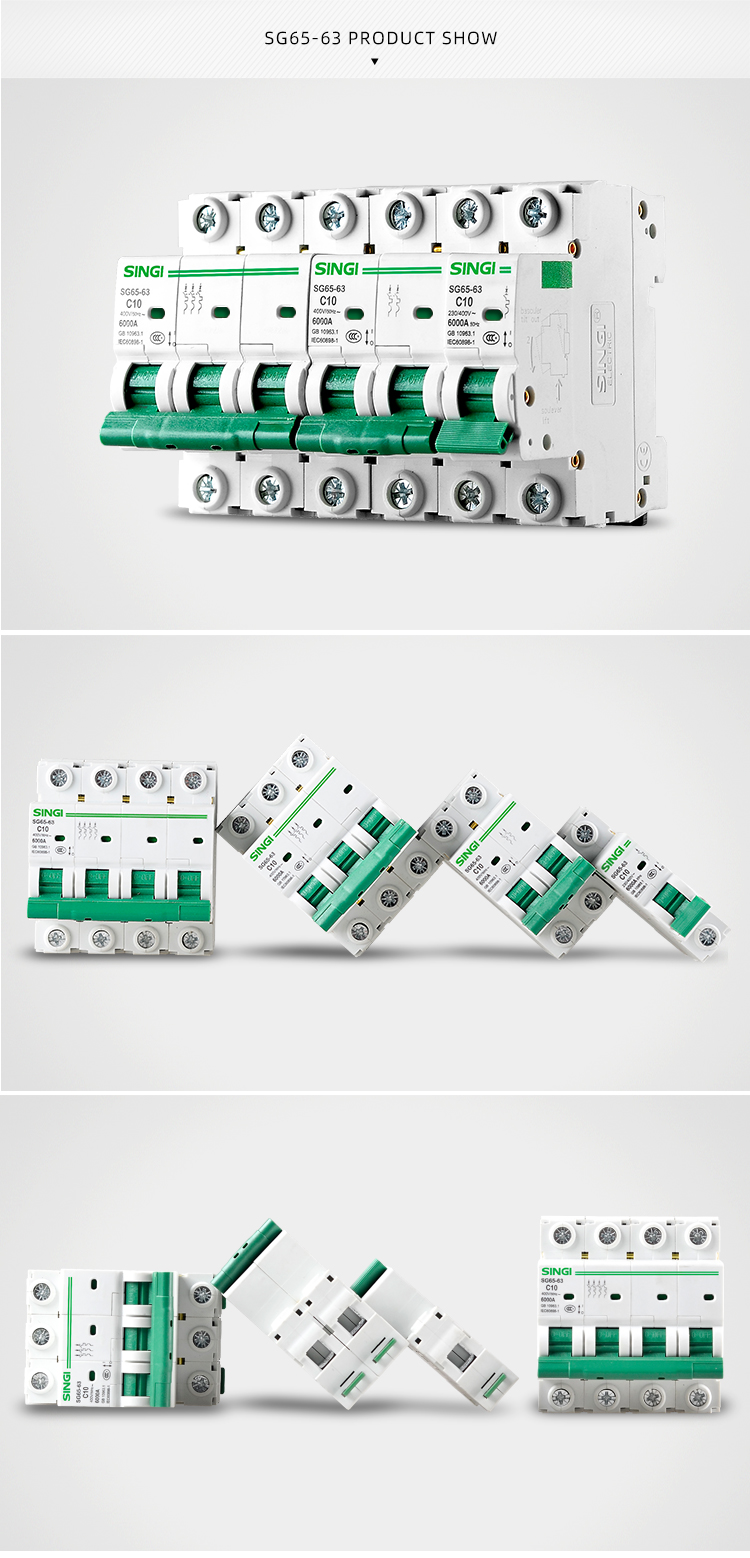 Miniature Circuit Breaker MCB Electrical safety air disjuntor disjoncteur Singi  SG65-63 6ka  230V 4P 40A