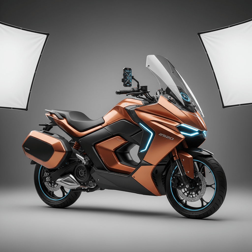 Sleek futuristic urban commuter bike with aerodynamic design and vibrant copper accents.