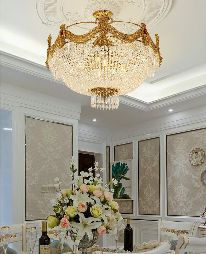 Living room high quality pure copper luxury crystal chandeliers with gold color K9 crystal chandelier ceiling lamp