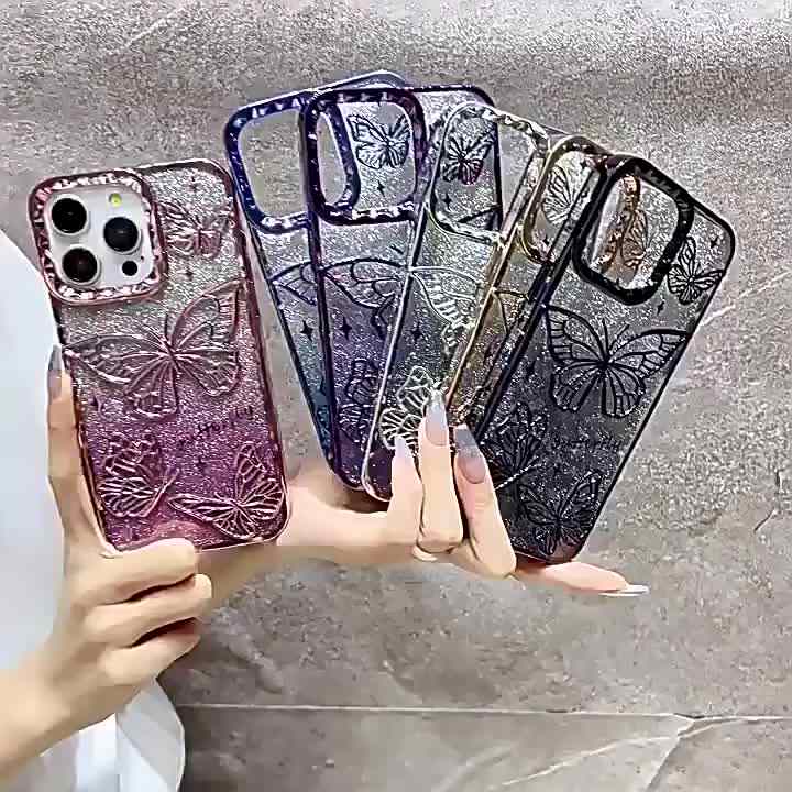 VSTA New Luxury Glitter Purple Butterfly Phone Case For iPhone 16