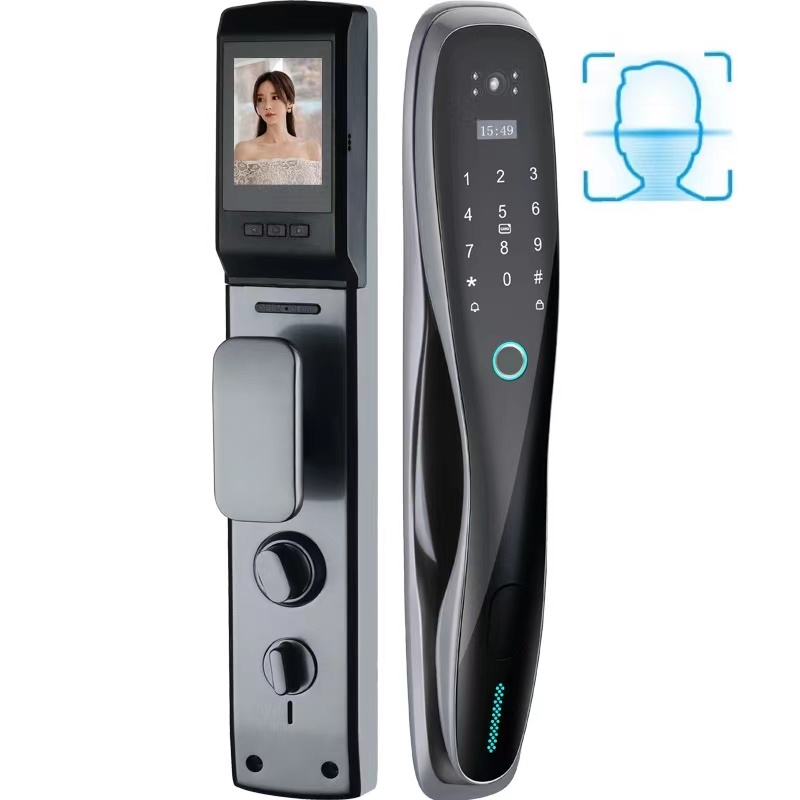 Прямая поставка образец TUYA блокировка отпечатков пальцев Сенсорный экран сигнализация кодовый замок новейшие цилиндрические смарт-замки с камерой