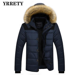 YRRETY Male Autumn Winter Thick Warm Jacket Mens Hooded Thermal Cotton Parka Coats Mens Casual Faux Fur Collar Hoodies Jacket