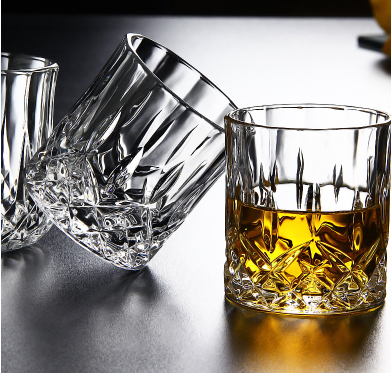 11oz High quality barware elegant drinking cups engraved diamond bottom crystal cut glass cup whiskey glass Tumble
