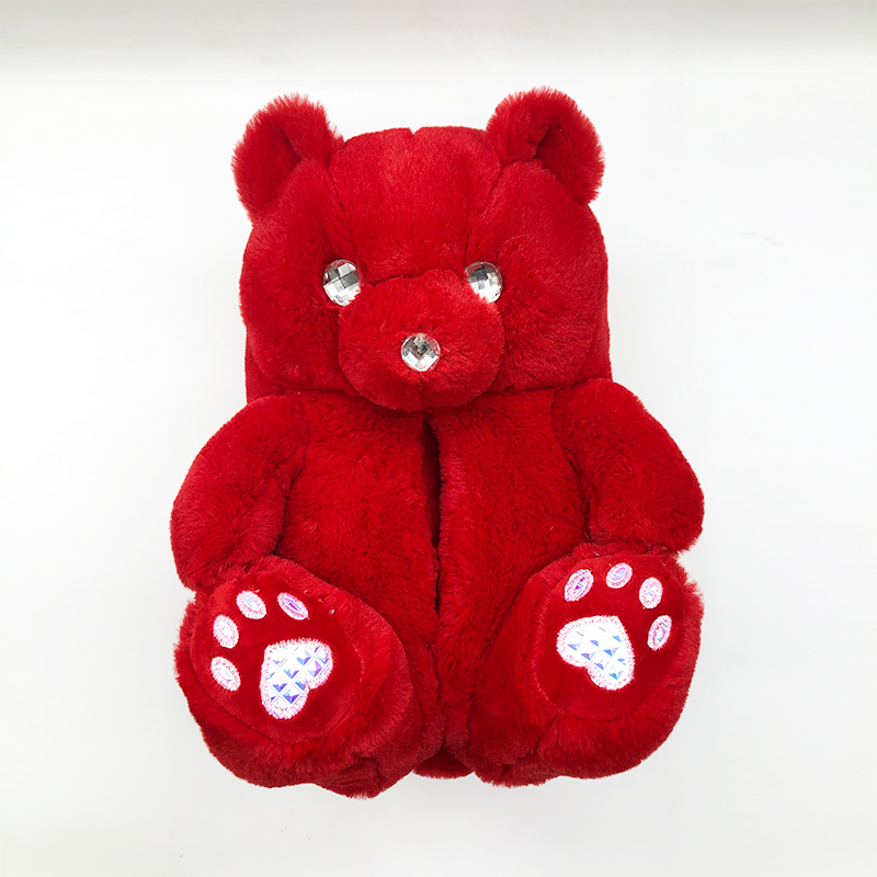 Мягкие плюшевые тапочки с бриллиантами, плюшевый медведь, хлопковые тапочки, женские домашние теплые тапочки, плюшевые зимние тапочки для дома на День святого Валентина