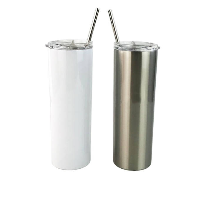 Оптовая продажа DIY 20 унций 600 мл прямой прозрачная сублимирующе узкие бокал без ножки с печатным ярлыком нержавеющая сталь соломы