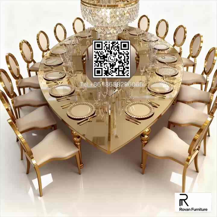 Elegant Gold Oval Luxury Dining Table for Wedding Events