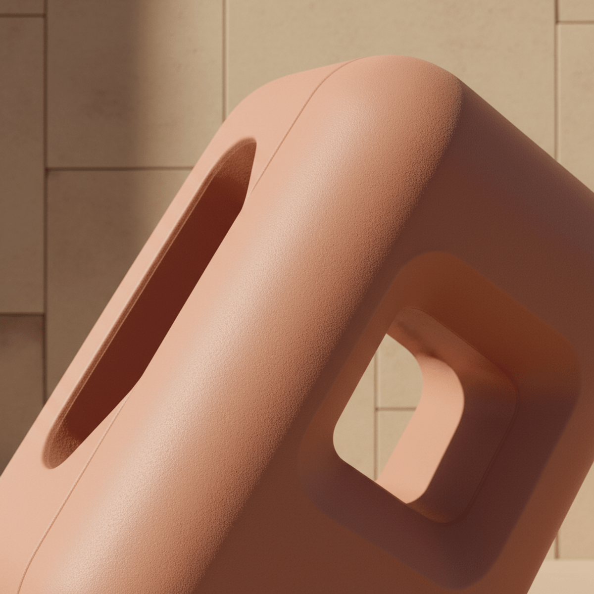 Sculptural terracotta trolley bag with geometric details Contemporary terracotta trolley bag with geometric cut-outs and organic curves.