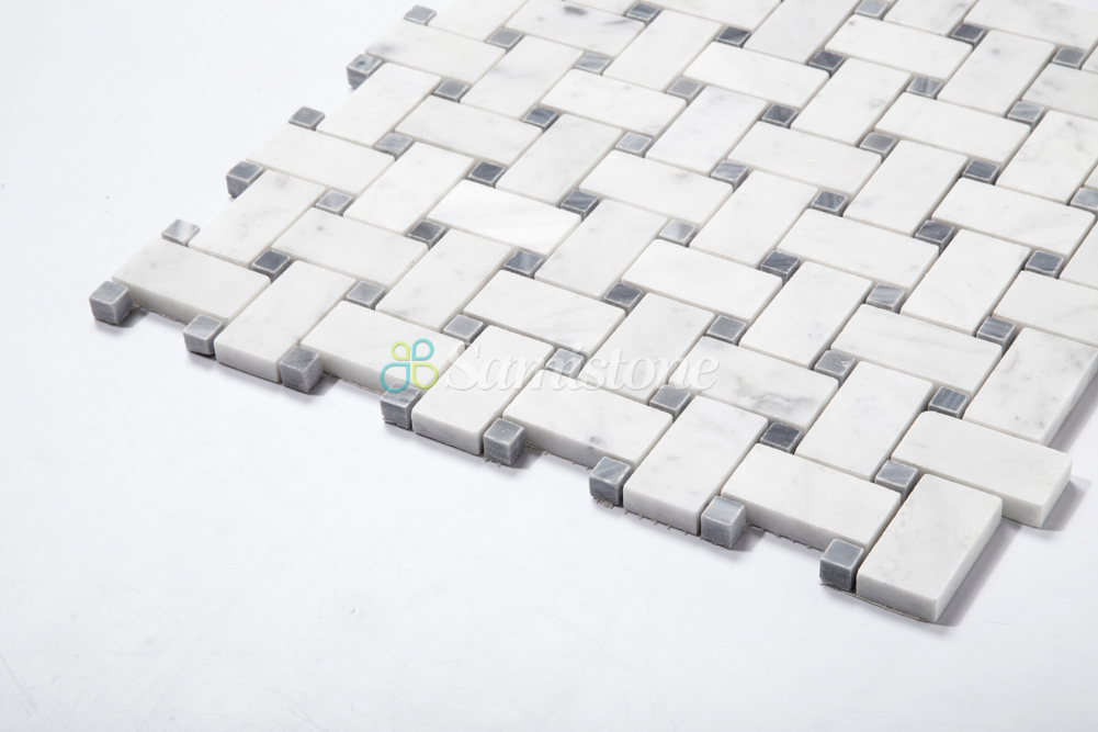 Samistone 1"x2" Bianco Carrara Marble Basketweave Mosaic Wall Tile Floor