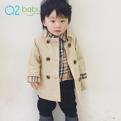 Q2-baby Outono Double Breasted Poeira Casaco de Vento Jaqueta de Algodão Do Bebê Da Menina do Menino
