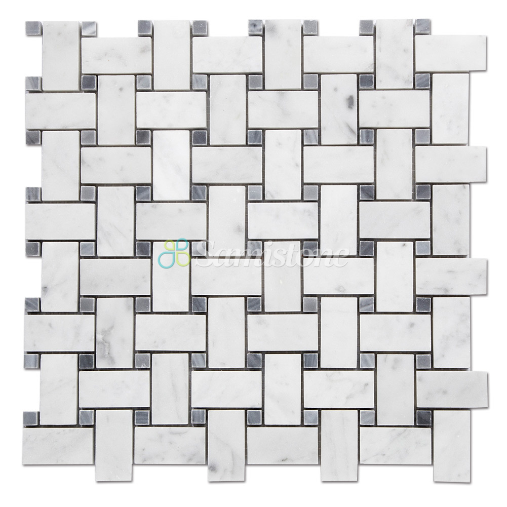 Samistone 1"x2" Bianco Carrara Marble Basketweave Mosaic Wall Tile Floor