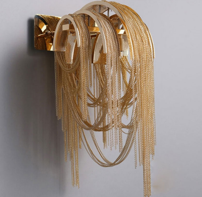 Nordic simple tassel gold aluminum chain wall lamp bedroom living room dining aisle club bedside wall lamp