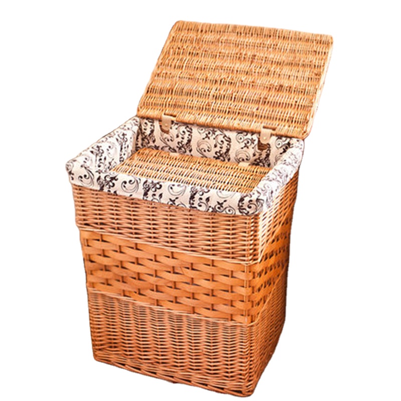 Плетеная плетеная и деревянная корзина для хранения грязной одежды ручной работы 100%