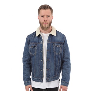Factory Direct Wholesale Fashion Mens Jean Blue Denim Jacket with Fur Lining
