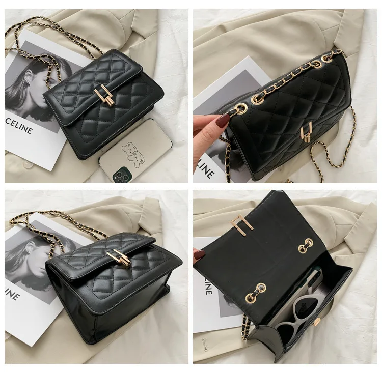 Ladies Small Over Metal Chain Pu Leather Shoulder Bags Women's