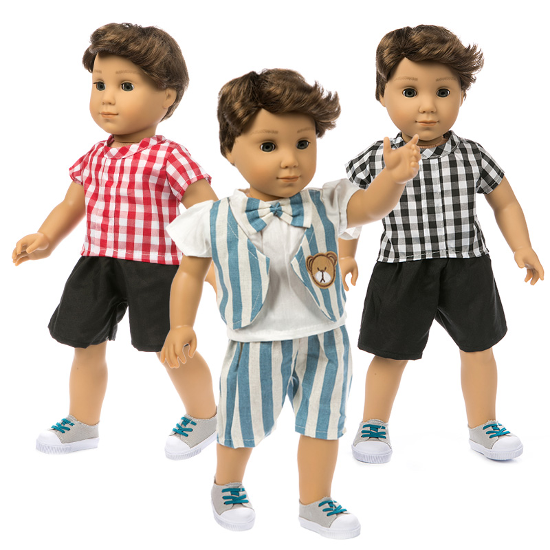 Джентльмена клетчатая одежда и штаны для мальчика 18 дюймов Кукла, наряд для Reborn Baby Doll, праздничные костюмы для мальчиков, детские игрушки куклы одежда