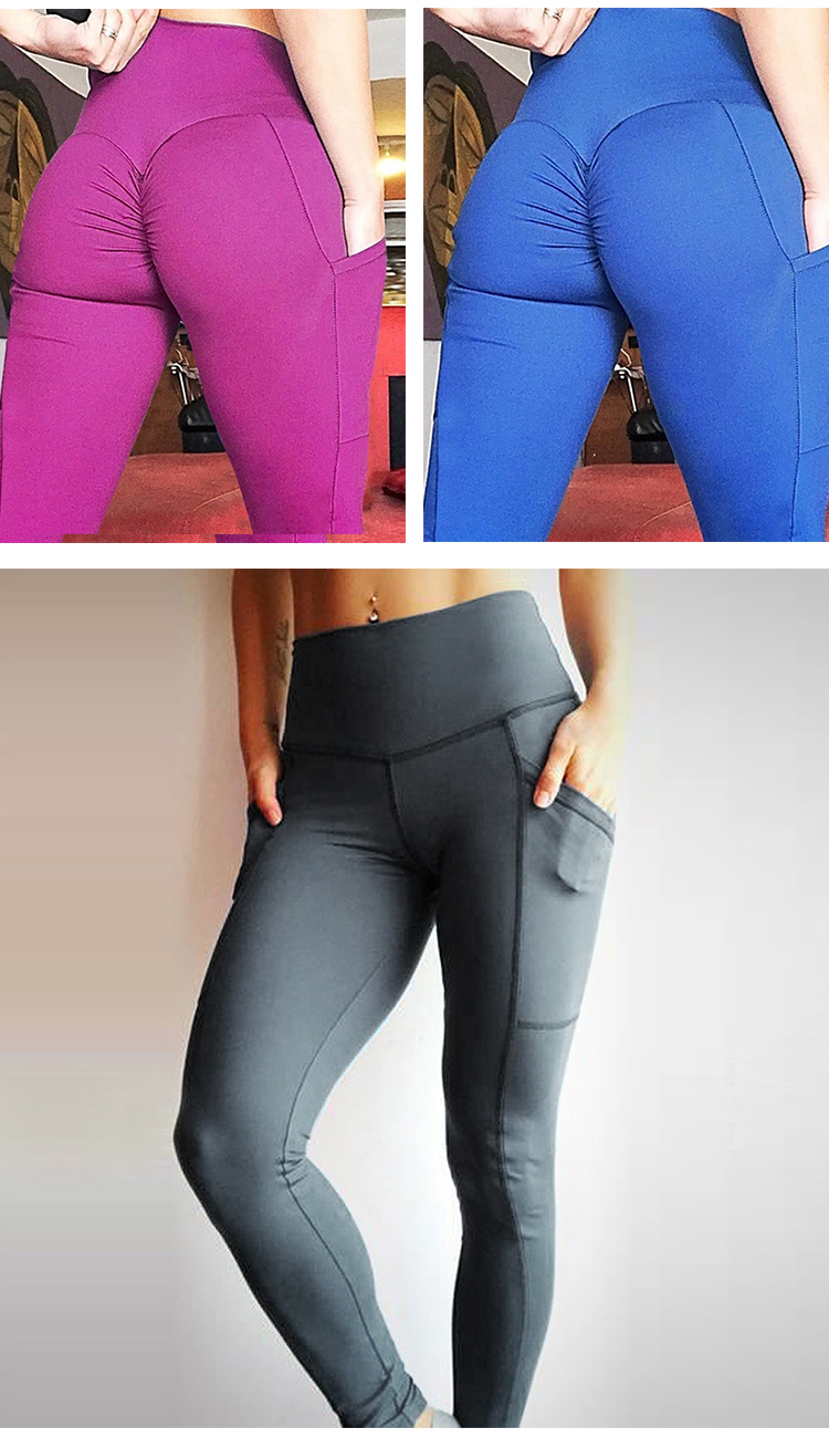 oem女式紧身打底裤,带口袋健身压缩瑜伽裤,皱褶打底裤