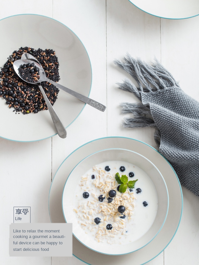 Luxury Porcelain Dinner Sets With Green Rim Ceramic Dinnerware  Sets For Party Bowl Deep Plate