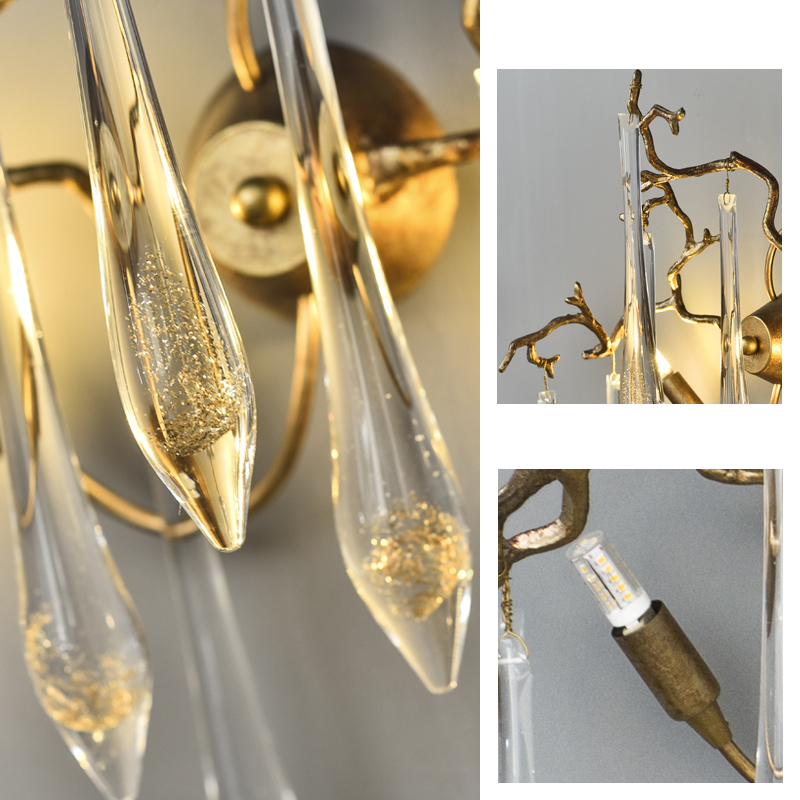 Best good quality modern indoor copper crystal drops wall lamp