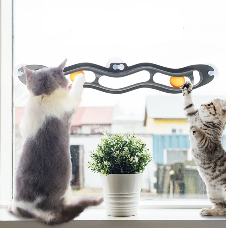 Симпатичные присоске stick к окну кошка царапин sucker трек мяч игрушка