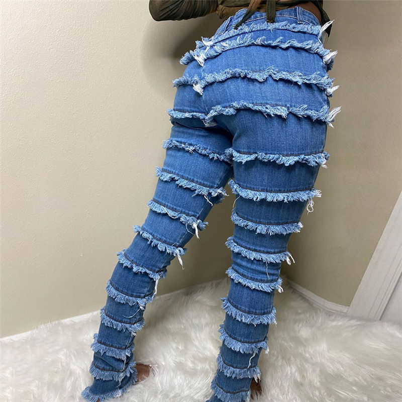 2021 summer popular street wear patchwork straight high-waisted denim jeans pants women