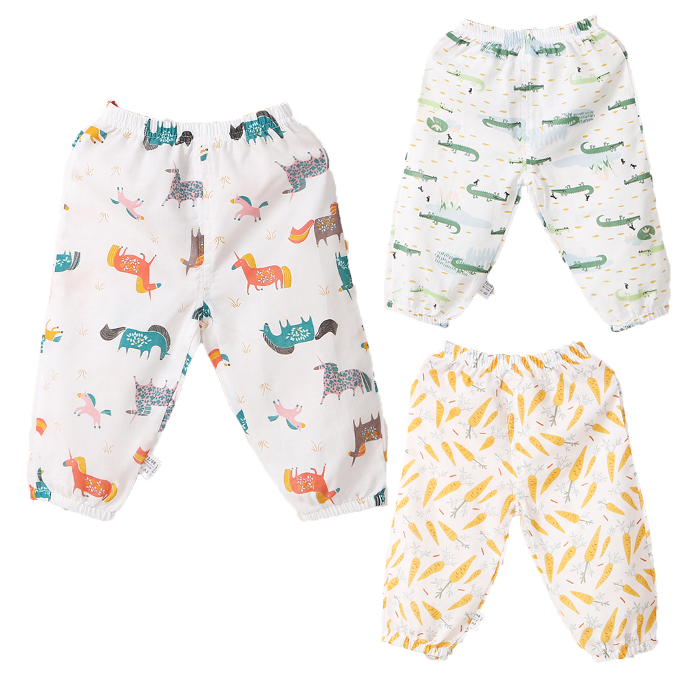 Летние двухслойные марлевые штаны против комаров детские Брюки домашние повседневные хлопковые тонкие детские пляжные штаны