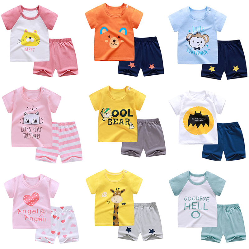 Комплекты детской одежды лето 2020 чистый хлопковый спортивный костюм для девочек и мальчиков детская футболка с коротким рукавом, костюм, детская одежда, оптовая продажа, Одежда для новорожденных