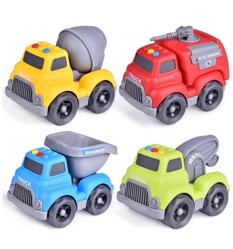 Construction Vehicles Truck Toys Set for Toddlers, 4 PCs Push and Go Construction Car toys Baby Toy Cars, Gifts for Boys