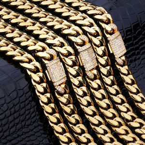 Oro 18k Cubano Miami Cadena pesada sólida de Acero Inoxidable frenar Link Para Hombre Collar