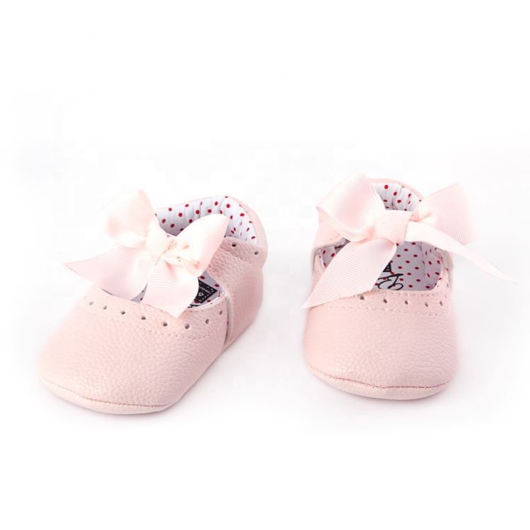 Fashion Bowknot Leather Shoes Soft Sole Baby Moccasins For Girl