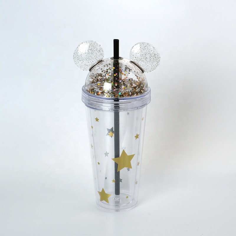 Двухслойная блестящая чашка Girlwill с ушками Микки Мауса, поддерживает индивидуальные логотипы и OEM/ODM, может использоваться в магазинах и супермаркетах