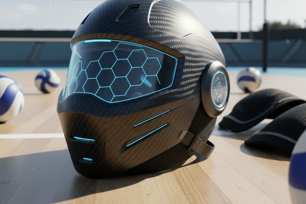 Detailed view of high-tech protective helmet designed for enhanced athlete safety during sports activities