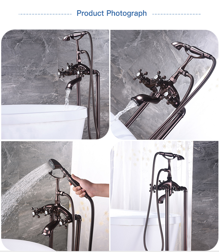 Antique Color Design Copper Hot Tap Free Standing Mixer Faucet for Claw Foot Bathtub